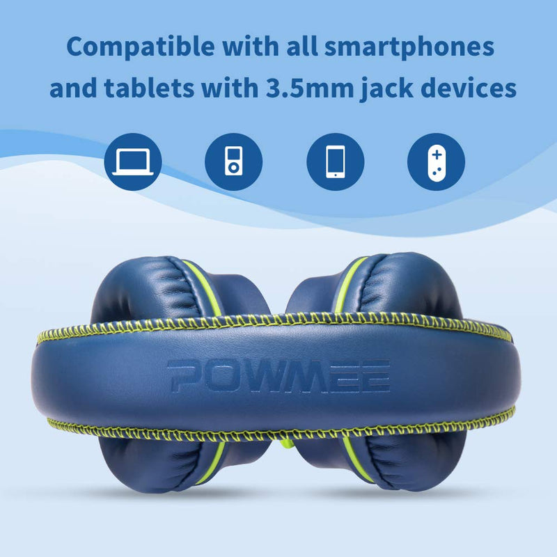 [Australia - AusPower] - POWMEE M2 Kids Headphones Wired Headphone for Kids,Foldable Adjustable Stereo Tangle-Free,3.5MM Jack Wire Cord On-Ear Headphone for Children/Teens/Girls/School/Kindle/Airplane/Plane/ (Blue) Blue 