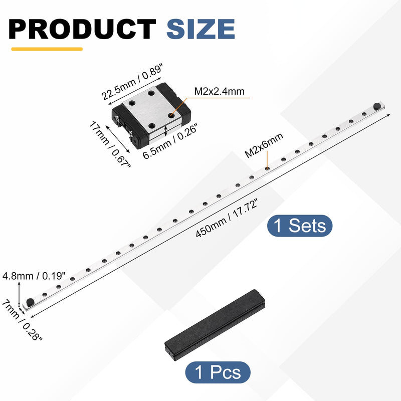 [Australia - AusPower] - uxcell MGN7 450mm Linear Sliding Rail Guide with MGN7C Sliding Carriage Block and Mini Guide, Linear Motion Guideway for Mini Engraving CNC Machine 3D Printer 