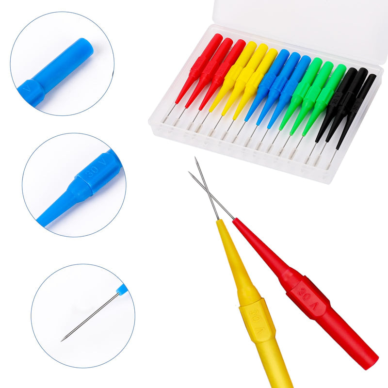 [Australia - AusPower] - 15Pcs Probes Pin Insulation Wire Piercing Needle Test Back Probe Kit Super Tip Multimeter Probe 0.7mm No-Destructive Test Probes for Car Tester Banana Socket Tester 