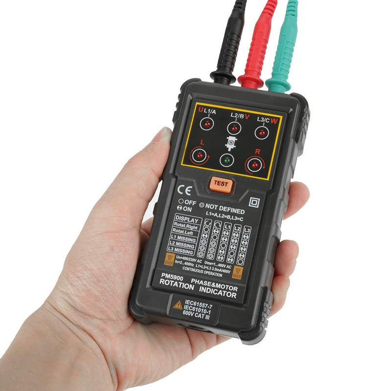 [Australia - AusPower] - Three Phase Motor Rotation Indicator, PM5900 400V AC Portable Sequence Rotation Tester, Motor and Phase Rotation Indicator 