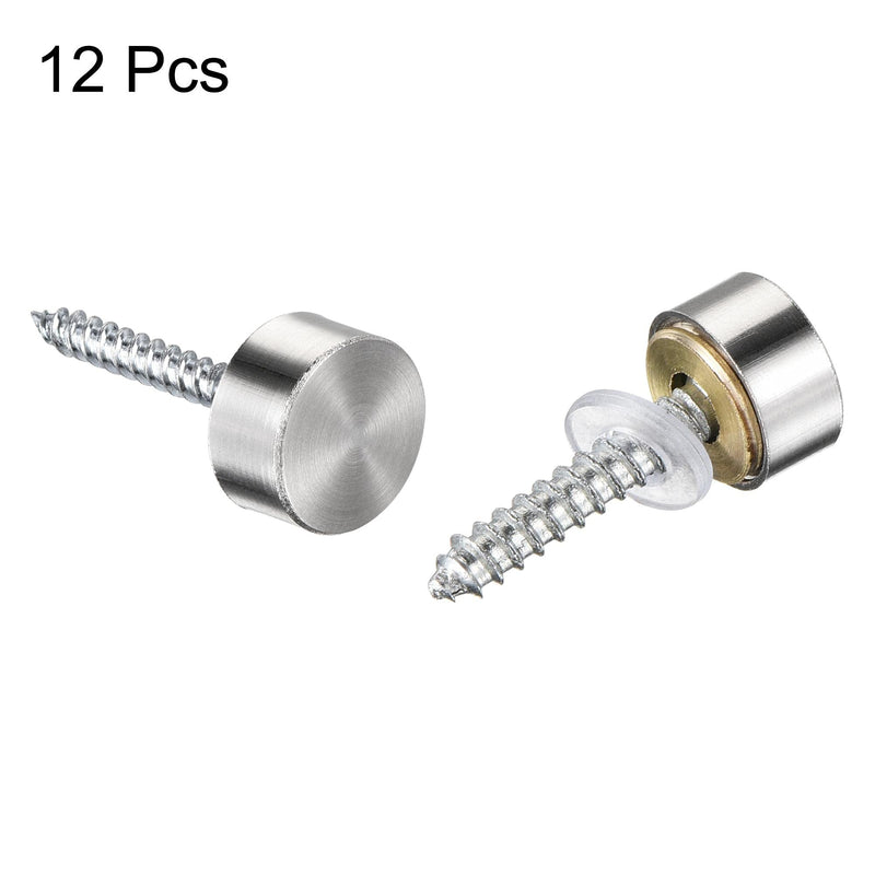 [Australia - AusPower] - uxcell Mirror Screws, 10mm/0.39", 12pcs Decorative Cap Fasteners Cover Nails, Wire Drawing, Silver Tone 304 Stainless Steel 