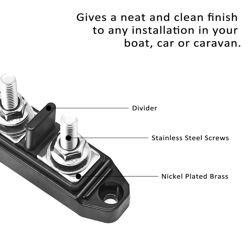 RECOIL Insulated 2 Position Power & Ground Busbar 2 x M5 Studs Terminal Power Distribution Block with Ring Terminals