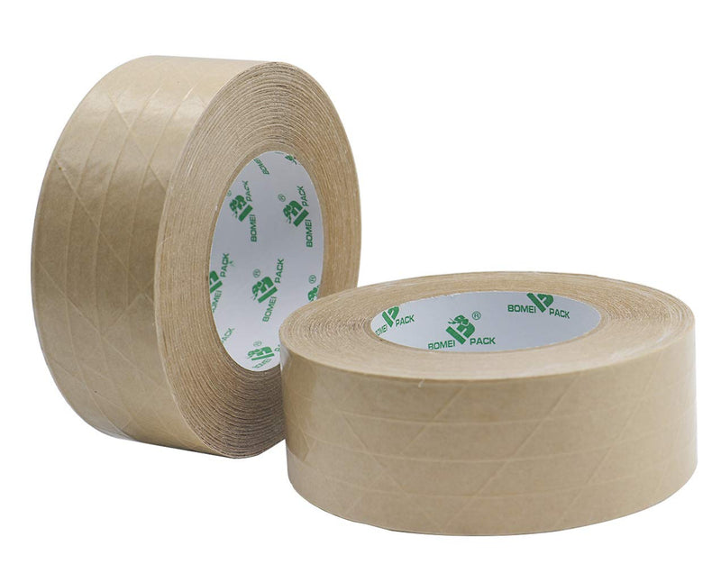 BOMEI PACK 2Pack Reinforced Kraft Paper Tape, Self Adhesive Paper Gummed Packing Tape, for Heavy Duty Packing, Shipping, Moving and Storage, 2Inch55yds 2in x 55yds 2