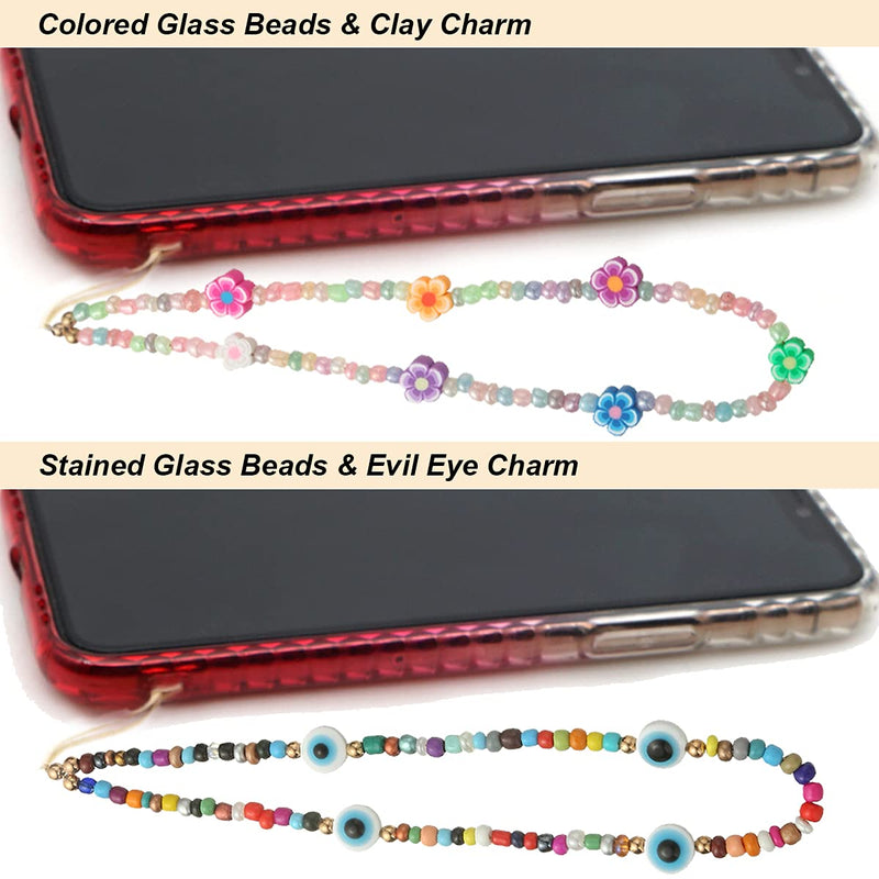 [Australia - AusPower] - Taouzi 6PCS Beaded Phone Lanyard Wrist Strap Face Beaded Phone Charm Fruit Star Pearl Rainbow Color Beaded Phone Chain Strap for Women Girls Style6-1 