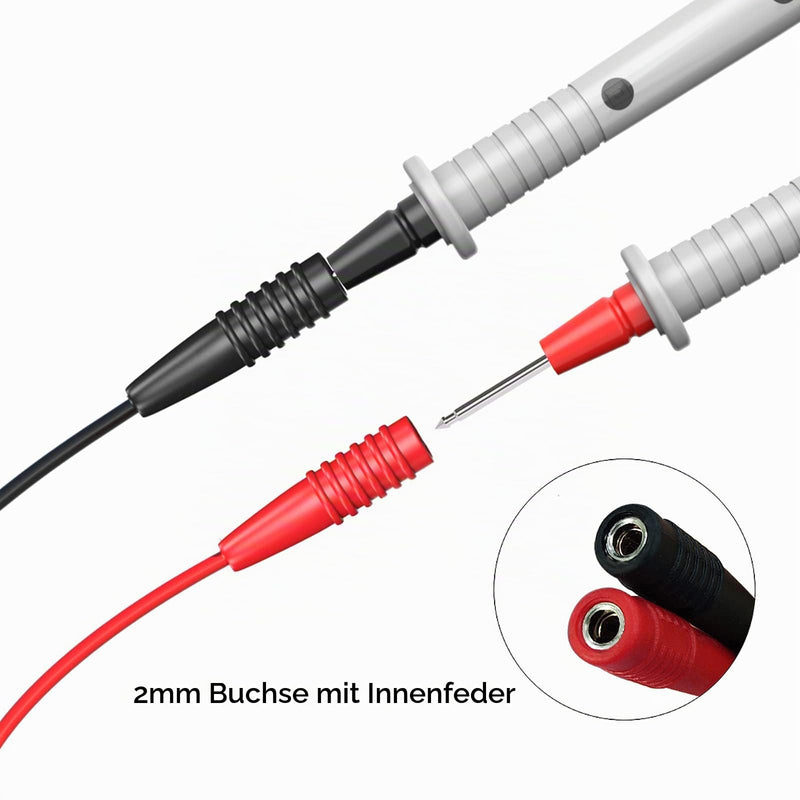 Test Probe Extension Test Leads Pack of 2, Red & Black | 2 mm socket to stainless steel, 20 cm test probe cable, for multimeter, electrical testing P1046