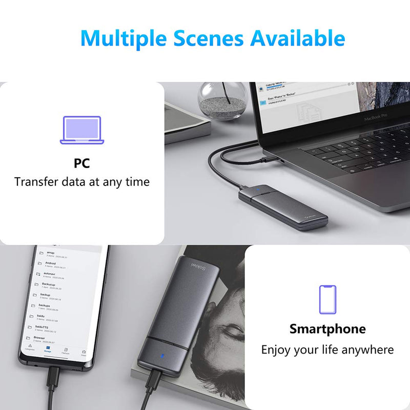 [Australia - AusPower] - M.2 NVMe SATA SSD Enclosure Adapter Tool-Free, USB 3.2 Gen2 10Gbps External NVMe to USB PCI-E 6Gbps SATA M-Key / B+M Key, NVMe Reader Support UASP Trim for SSDs 2230/2242/2260/2280 SKUD0501-US 