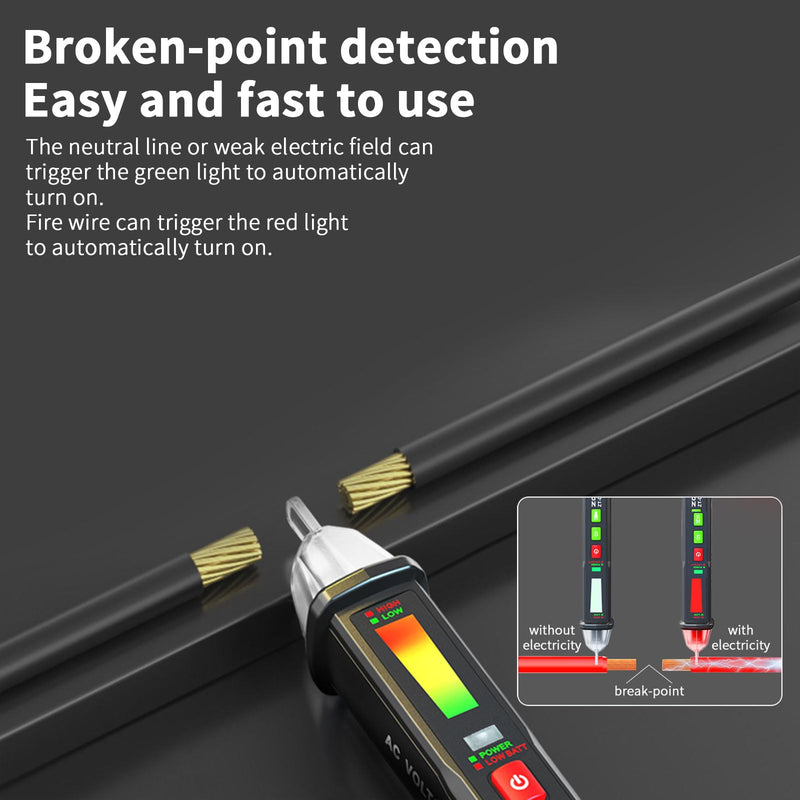[Australia - AusPower] - Non Contact Voltage Detector Electrical Tester Pen Voltage Tester 12V-1000V Dual Sensitivity LED Alert Reliable Wire Power Tester Buzzer Alarm Wire Breakpoint Finder 