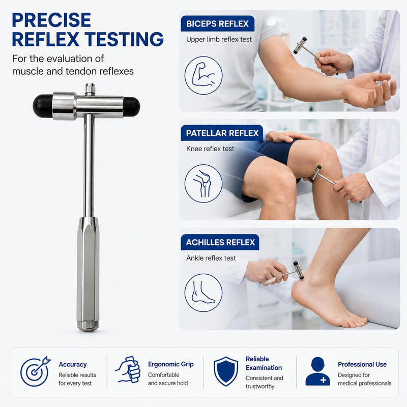 Neurological Reflex Hammer with Integrated Brush & Needle, Double Head ABS Ergonomic for Muscle Reflexes & Percussion - Comprehensive Neurological Examination