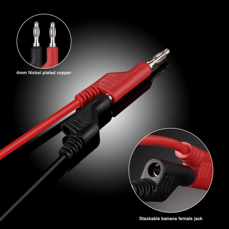 [Australia - AusPower] - Hejo 6 Piece Test Leads Set with Crocodile Clips Cable, 4 Pieces 4 mm Banana Plug Cable with 2 Pieces Test Probes, 1 m Measuring Cable for Multimeter (Red and Black) Pack of 6 - 2 colours 