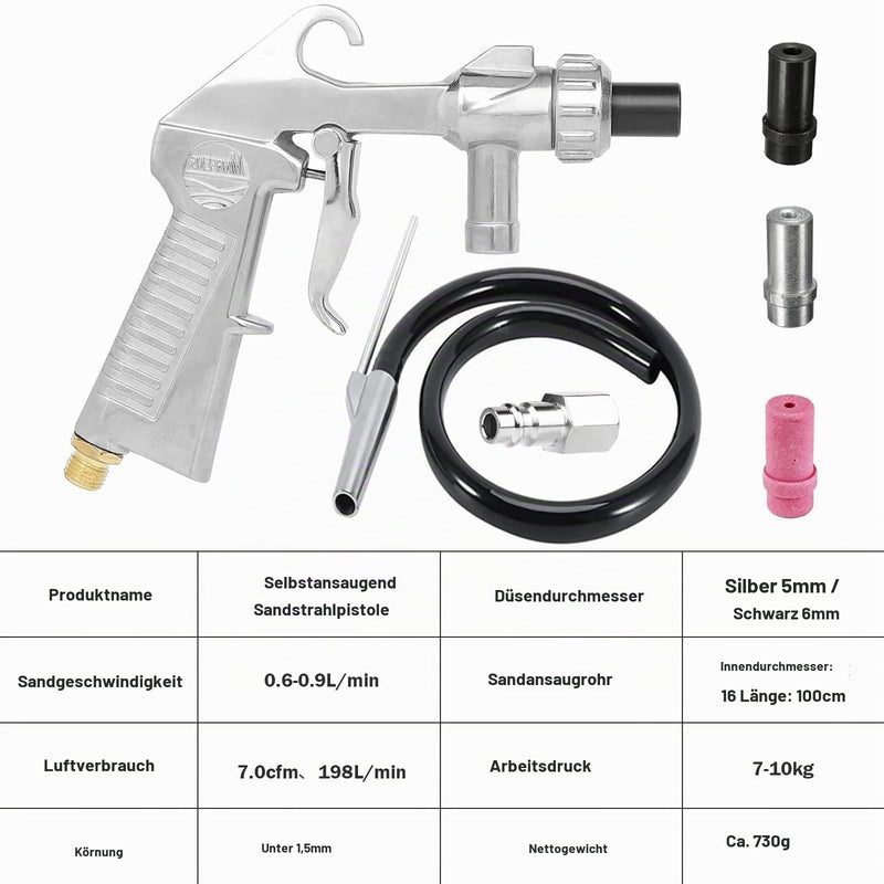 Versatile Sandblasting Gun Compressed Air with Nozzles of Various Calibres, Sand Blasting Gun with 1 m Rubber Hose, Accessories for Sandblasting Device for Professional and DIY Projects B