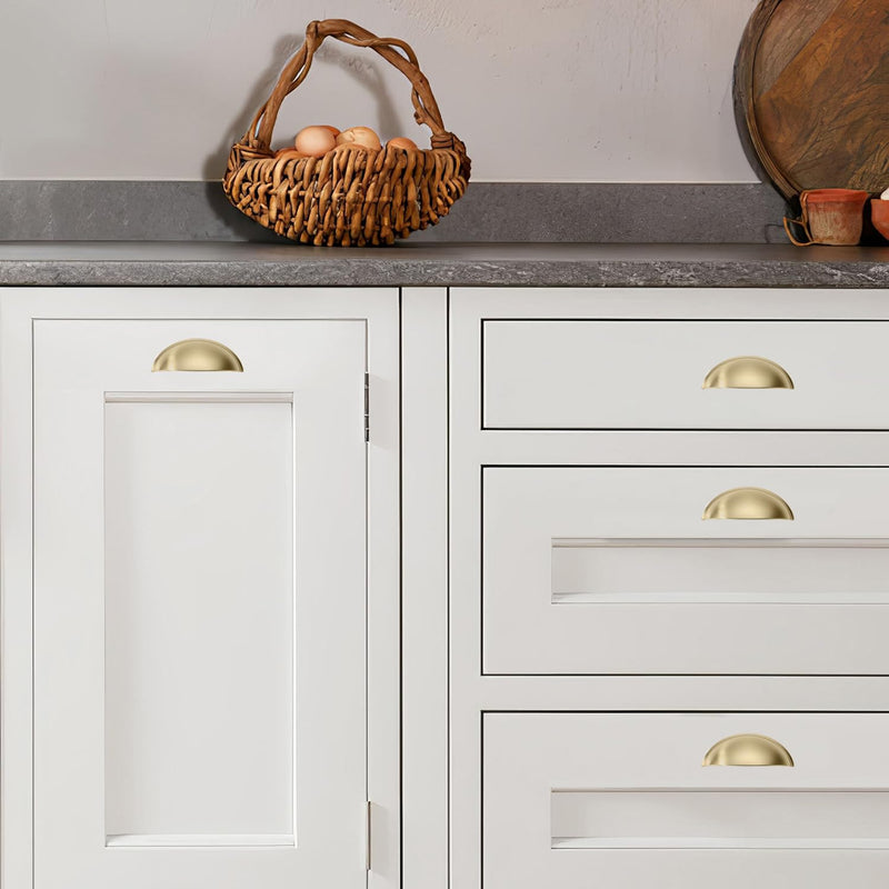 khtumeware 10 Pack 5" Gold Drawer Pulls Brushed Brass Cabinet Cup Pulls Kitchen Hardware Cabinet Handles Drawer Handles Knobs 5 inch Hole Center 5"(128mm) Hole Center 10-pack