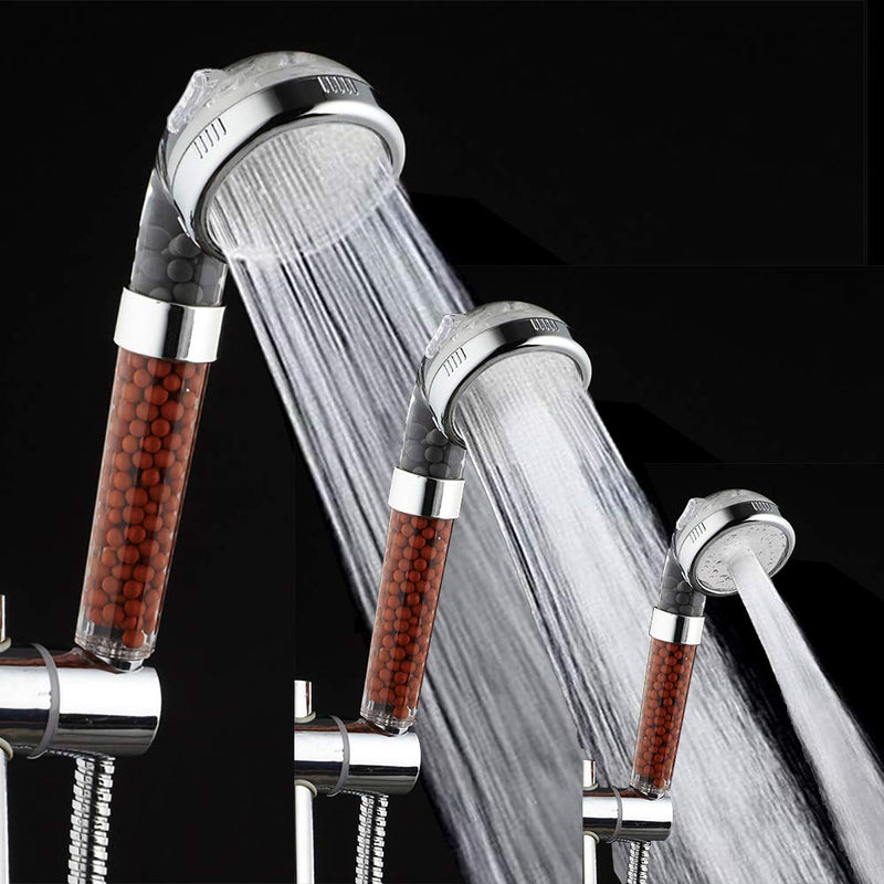 PRUGNA Filter Shower Head with Hose and Shower Arm Bracket, High Pressure & Water Saving Handheld Shower, 3-Settings Filter Showerhead for Dry Hair & Skin SPA