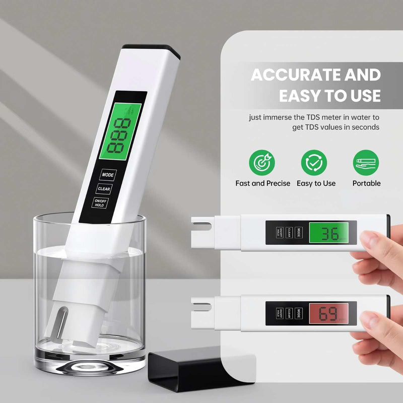 [Australia - AusPower] - TDS Water Tester, 4 in 1 TDS Meter Digital Water Tester, Accurate and Reliable Digital TDS EC & Temp(°C,°F) Meter, 0-9990PPM Water Quality Tester for Drinking Water RO/DI System Aquarium White 6.1In 