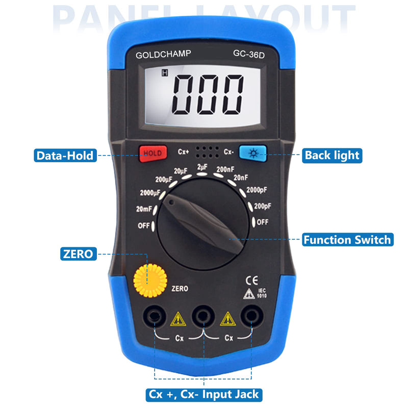 [Australia - AusPower] - Capacitor Tester Digital Multimeter Capacitance Meter 200pF-20mF Capacitance Handheld Multimeter with Multifunction Tester Manual Range Measurement Tool, Backlight, Data Hold GC-36D*2pcs 2 