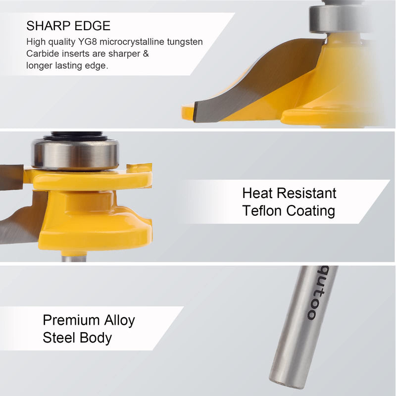 [Australia - AusPower] - 3PCS 1/4" Shank Router Bit Set, Raised Panel Cabinet Door Making Router Bits, Cemented Carbide Router Bits, Woodworking Tools Router Door & Window Bits (Tenon Joint Cutter Diameter: 1-5/8") 3Pcs 1/4" Shank (Tenon Joint Cutter Diameter: 1-5/8") 