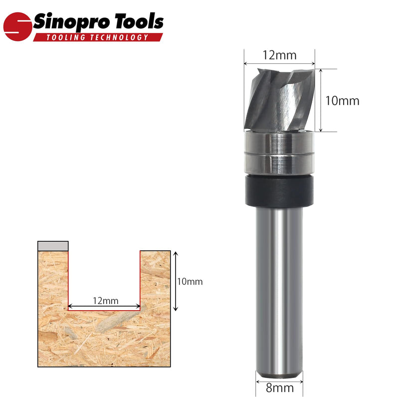 [Australia - AusPower] - Sinoprotools Spiral Cutter 8 mm Shank Solid Carbide Milling Cutter 3 Flute Up Cut Groove Cutter 12 mm Cutting Diameter 10 mm Cutting Length Flush Profile Cutter for Wood Edges Flush for Milling or 8x12x10mm 