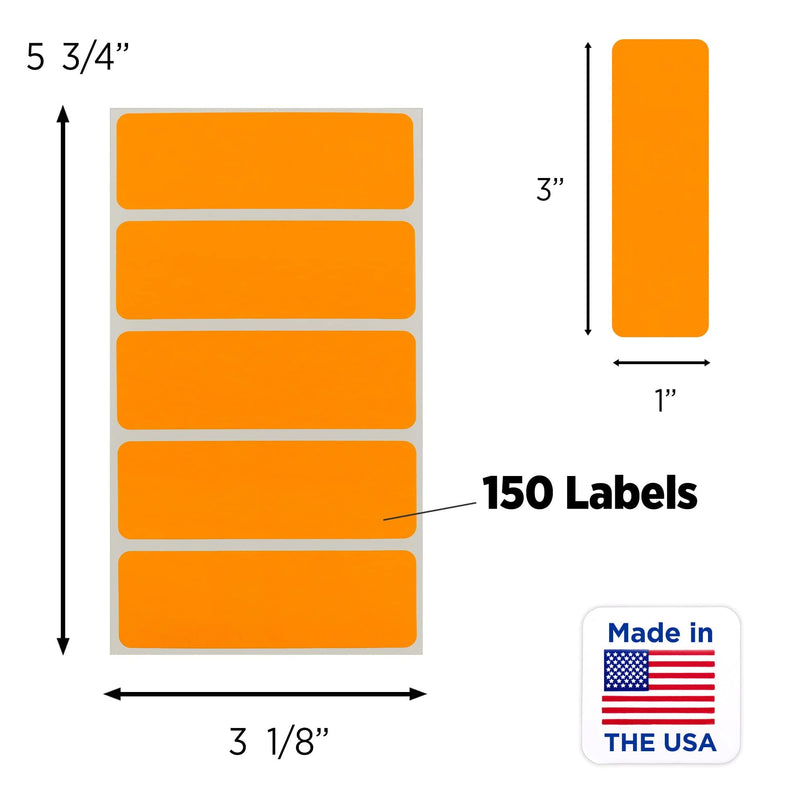 ChromaLabel 1 x 3 Inch Permanent Color Code Rectangle Labels, 150 Stickers per Pack, Fluorescent Orange 1" x 3"