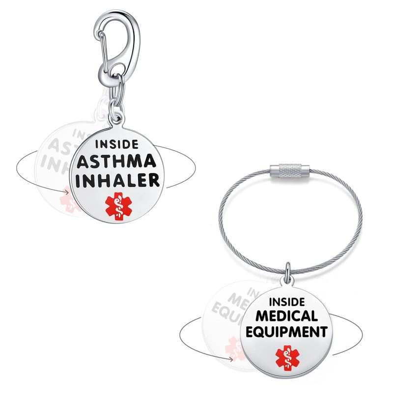 The Perfect Combo for Asthma Relief and CPAP Users: 1.25" Asthma Inhaler Inside Bag Tag and Medical Equipment Inside Bag Tag