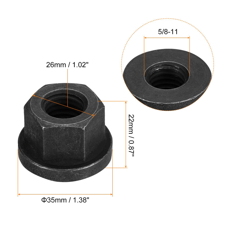 [Australia - AusPower] - uxcell 5/8-11 Flange Hex Nuts, 5pcs Grade 10.9 Carbon Steel Black Oxide Finished Hex Flange Nuts for Machinery 5/8-11UNC 