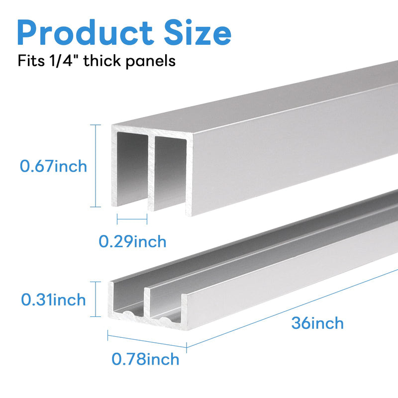 Metal Sliding Door Track Set for 1/4" Thick Panels Glass Cabinet Door Window Sliding Track, Size 36 x 0.79 inches (Silver) 36in-1set Silver
