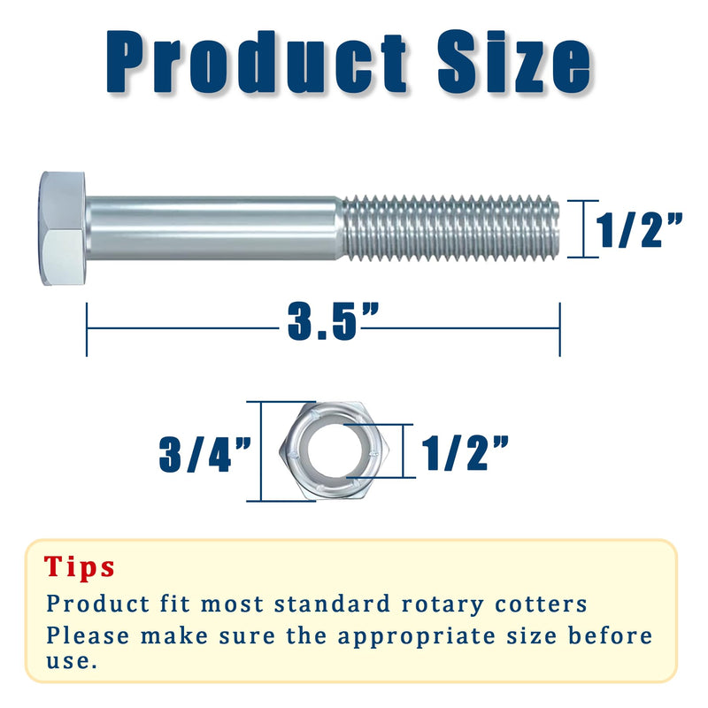 [Australia - AusPower] - 5 Sets Shear Bolts 1/2" x 3-1/2" Grade 2 Shear Bolt with Nylock Nuts for Rotary Cutters Snowblower Shear Bolt Snow Throwers 