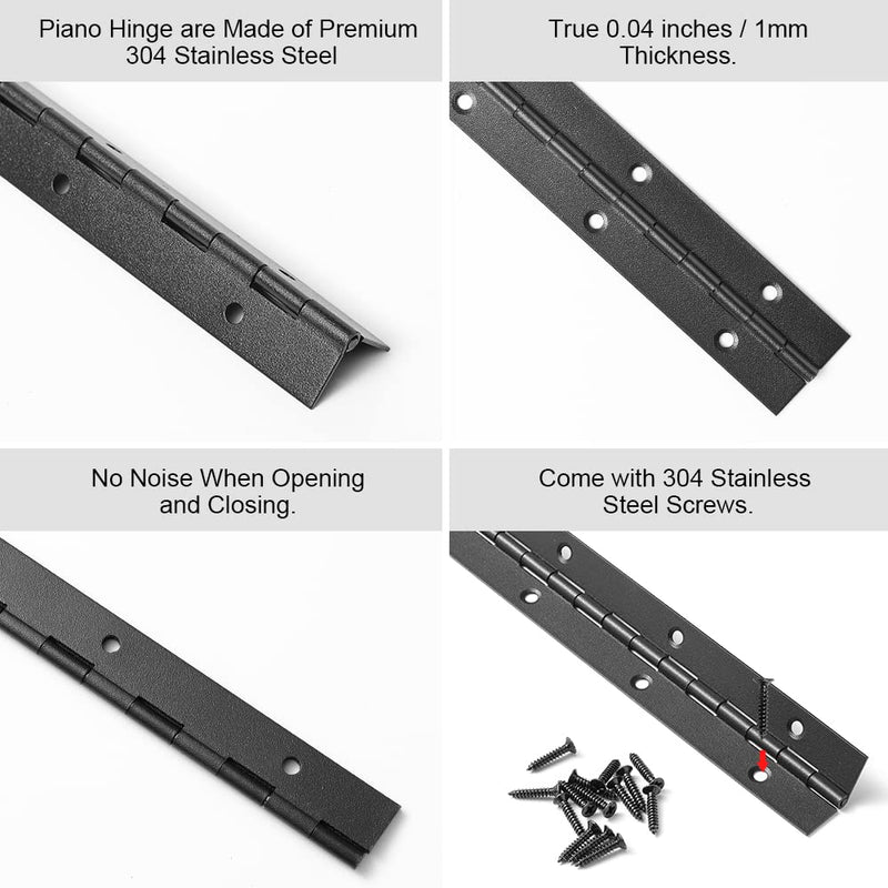 [Australia - AusPower] - Piano Hinge 48 Inch x 1.2 Inch Heavy Duty Stainless Steel Black Continuous & Piano Hinges for Cabinets Boat Marine Door, 0.04" Leaf Thickness 1.2'' Open Width 