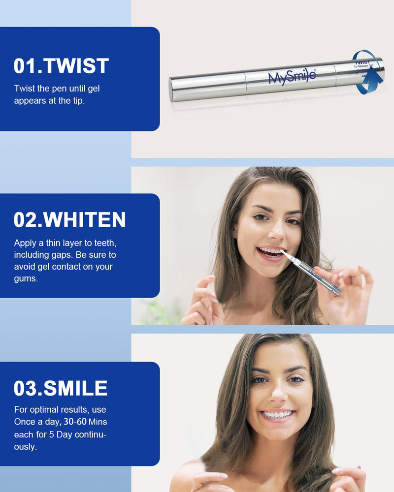 [Australia - AusPower] - MySmile Non-Sensitive Teeth Whitening Pen Mint Gel Enamel Safety 8ML 30+ Treatments Fast Remove 20 Years of Stains Care Oral Bright Smile Alternative Teeth Whitening Strips ﻿ Dark Blue 
