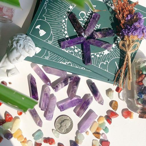 YATOJUZI 20PCS Amethyst Natural Healing Crystals Stones Sets Polished Tumbled Pocket Gemstones Bulk Wholesale Hexagonal Points Reiki Energy Balancing Chakra Meditation Therapy Gift for Women Men Purple-amethyst