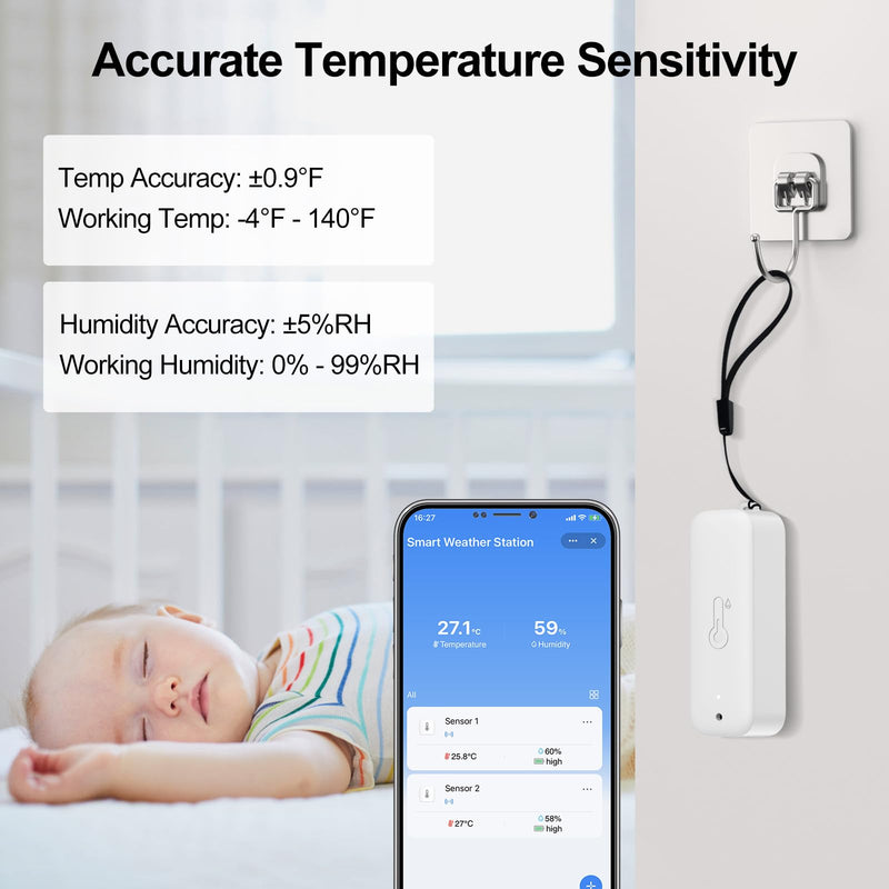 eMylo WiFi Temperature Humidity Sensor 4 Pack, Smart Indoor Thermometer Hygrometer with 3 Outdoor IP65 Sensors, Remote Monitoring App Alert, Data Export, 492ft Range for Home Greenhouse Baby Room