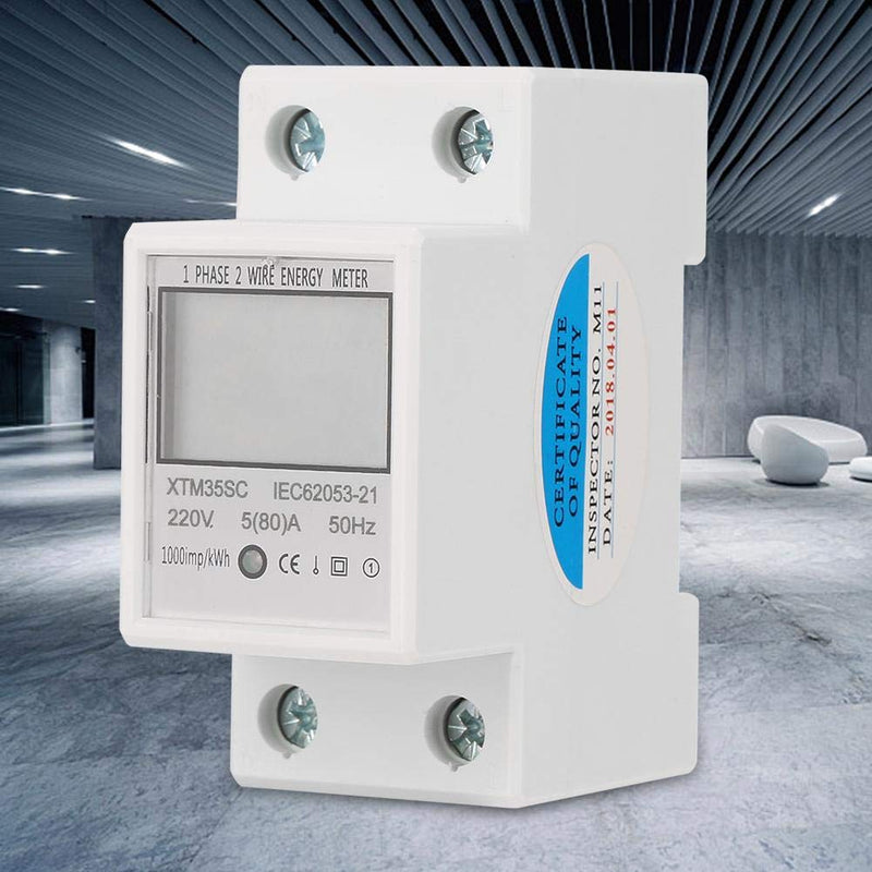 [Australia - AusPower] - Digital LCD Energy Meter, 220V 5(80)A, 1-Phase 2 Wire, 2P Din-Rail, Electric Meter 