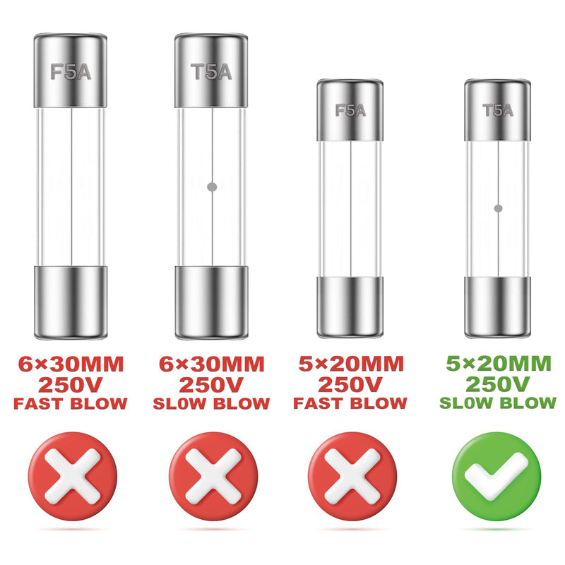[Australia - AusPower] - 5x20MM 5A 250V Slow Blow Glass Fuses 5 Amp 250 Volt 0.2 x 0.78 Inch Slow-Acting Time-delay Fuse T5AL250V Tube Fusibile (Pack of 20Pcs) T5A 
