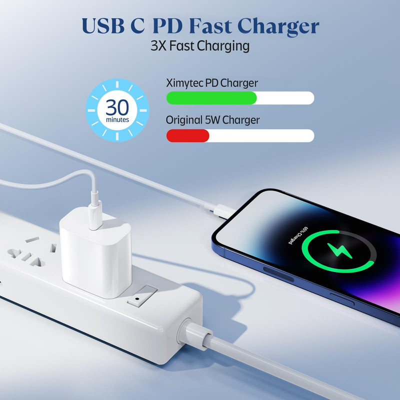 [Australia - AusPower] - Ximytec 20W USB C Fast Charger [MFi Certified] Compatible with iPhone 14/13/ 12/11/ XS/XR/X/ 8 /iPad, 2Pack PD Type C Charger Blocks with 6FT Type-C to Lightning Cables 