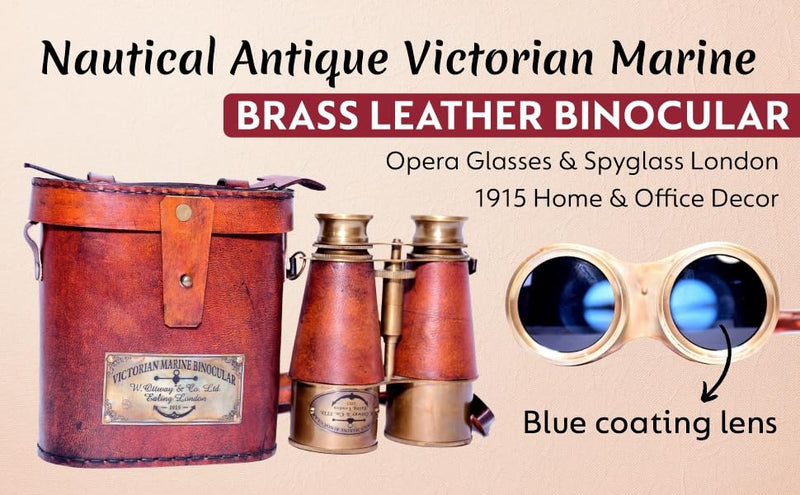 Antique Victorian Brass Leather Binocular Opera Glasses & Spyglass Orange
