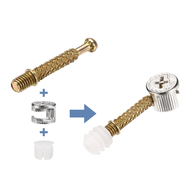 [Australia - AusPower] - uxcell 24 Sets Cam Locks for Furniture, 40mm Cam Lock Nut and Screw, 3 in 1 Furniture Connecting Fasteners with Dowel Eccentric Wheels Pre-Inserted Nuts for Cabinet Bookcase, Gold 