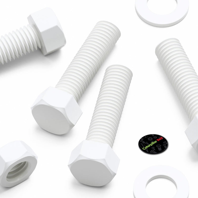 [Australia - AusPower] - 20x White Hexagon Head Screws Polypropylene (PP) Plastic Nuts, Washers, Bolts, Hex Head, M10 x 40mm, Fastener, 3/8 x 1 37/64 