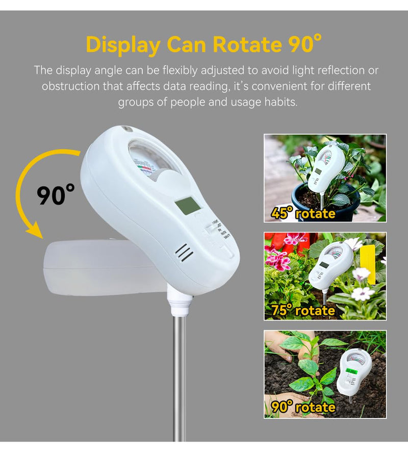 6in1 Multi-Function Soil Moisture Meters Tester Temperature/PH/Humidity/Moisture/Sunlight/Fertility Meter Soil Testing Analyzer Kit for Plants Farms Gardens Lawns Indoor Outdoor Plant Care