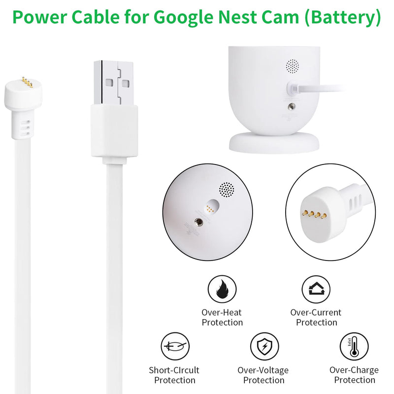 [Australia - AusPower] - Power Adapter for Google Nest Cam (Battery), with 16.4Ft/5m Weatherproof Charging Cable Continuously Power Your Nest Cam (Battery) - White 