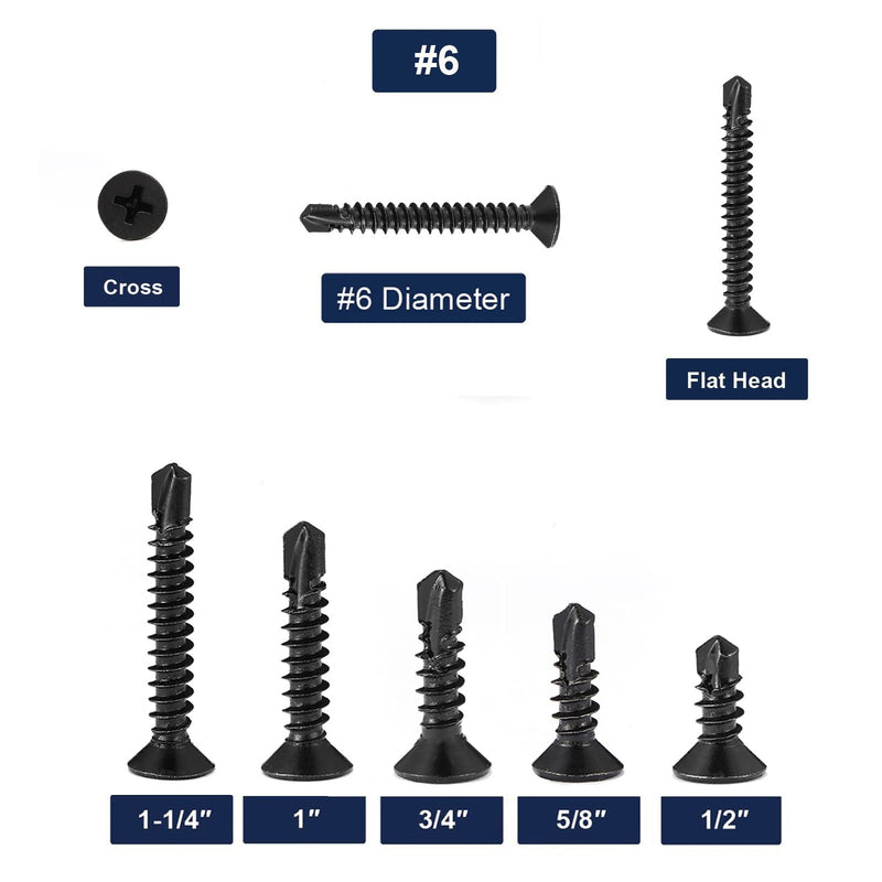 [Australia - AusPower] - #6 x 5/8" Sheet Metal Screws 100Pcs 410 Stainless Steel Flat Head Fast Self Tapping Screws Black Oxide by SG TZH #6 x 5/8" 