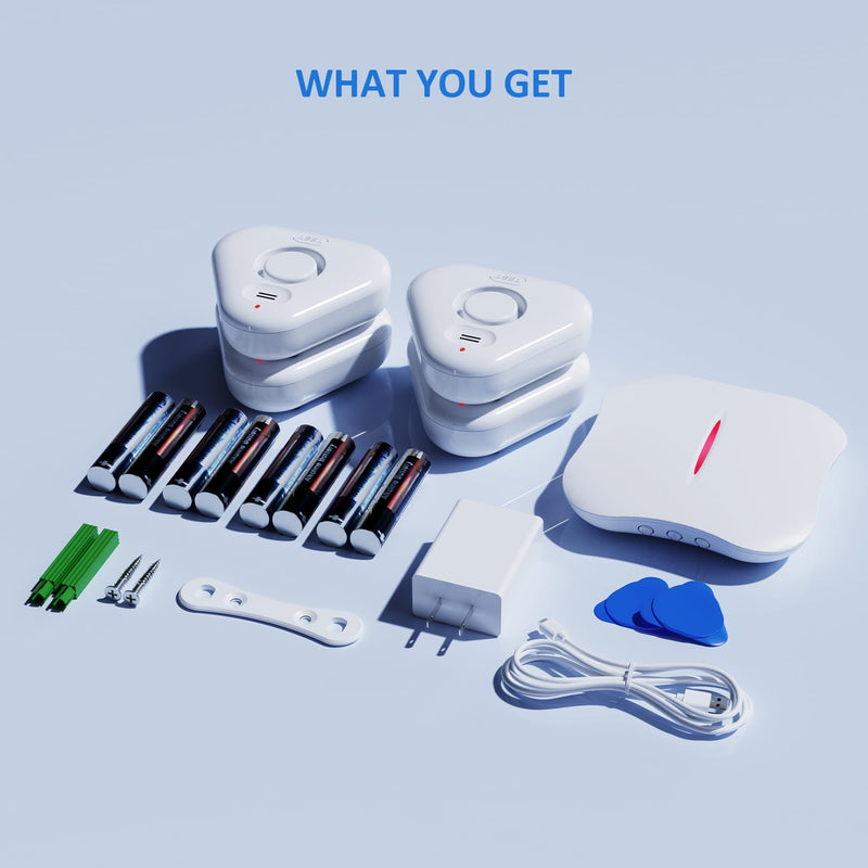 Smart Water Leak Detectors for Home WiFi with App Alerts, Stechro Ajustable 120dB Water Sensor Alarm Leak Detector for Basements Sink Kitchen Laundry, 4 Water Sensors & 1 Gateway 4 Upgraded Sensor&1 Wifi Gateway White