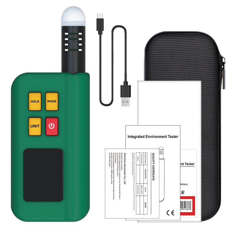 [Australia - AusPower] - BSIDE GX1 Portable Environmental Meter Rechargeable 6-in-1 with Digital Light Meter Decibel Meter Barometer Altimeter Temperature and Humidity Meter Colour Display Data Hold Smart Testing 