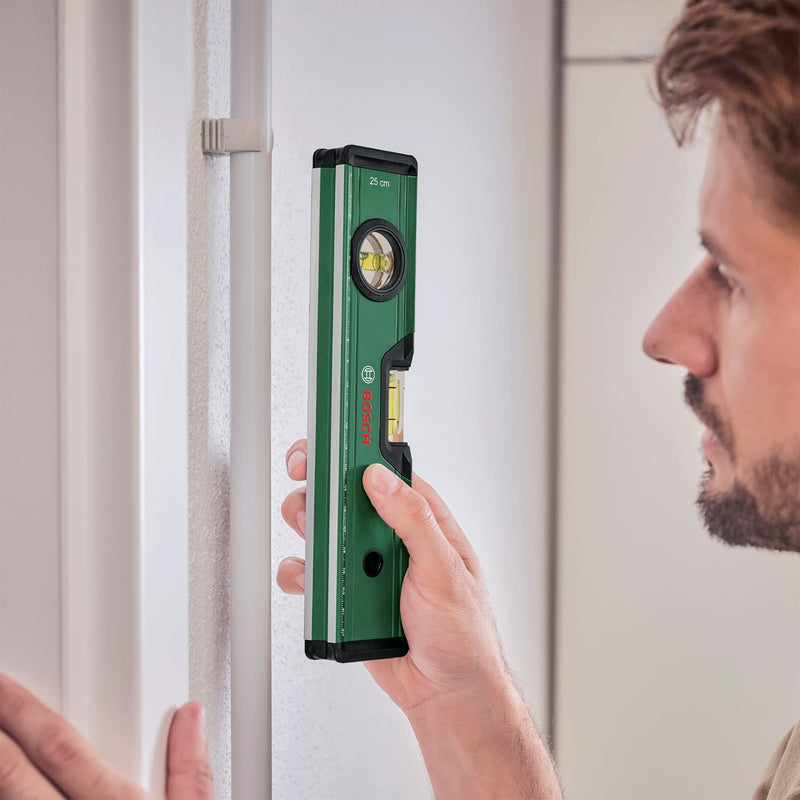[Australia - AusPower] - Bosch Wasserwaage 25cm (präzise Ausrichtung mit 2 fluoreszierenden Libellen für horizontales und vertikales Ablesen; metrische Skala; Aluminiumgehäuse; Softgrip-Stoßfänger; V-Nut) 25 cm 
