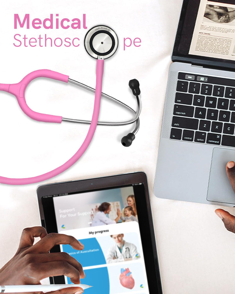 [Australia - AusPower] - FriCARE Pink Stethoscope - Stethoscopes for Nurses Medical Nursing Students - Fashion Accessories in Nurse Supplies for Work, StethoMedic Essentials, Match with Uniform, Dual-sided Chestpiece, 31 inch Peach Pink 