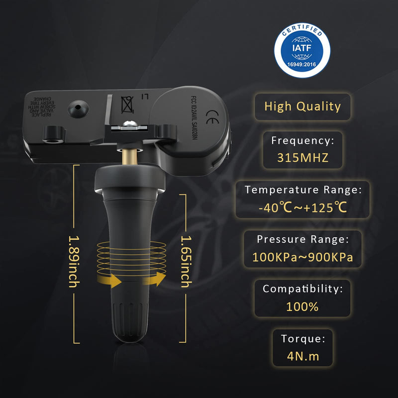 [Australia - AusPower] - Marsflex TPMS Sensor Fit for Chevy GMC Buick Cadillac Saturn Pontiac SAAB, Tire Pressure Monitoring System Replacement OE: 13586335 13598771 13598772 20923680 25920615 13516164, 315MHz 4pcs 4 sensors 13598771 