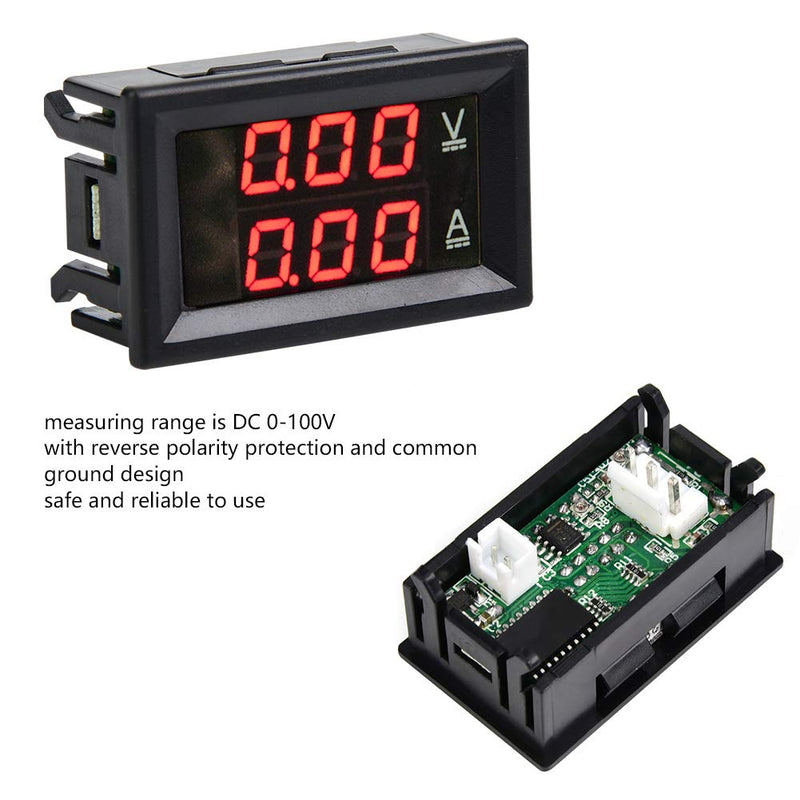 [Australia - AusPower] - Digital Voltmeter Ammeter, DC 0-100V 50A/10A Amp Voltage Current Meter Tester with 0.28" Digital Tube Blue + Red LED Display Panel with Connect Wires(Font Backlit red red 10A) 