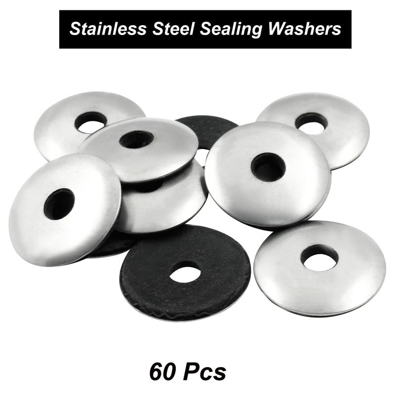 [Australia - AusPower] - Biaungdo 60 Pcs 1/4" x 1" Neoprene Washers, Stainless Steel Neoprene EPDM Bonded Sealing Washers Rubber Washers Gasket Assortment Kit for Screws(M6.3 x 25mm) 1/4" x 1" 