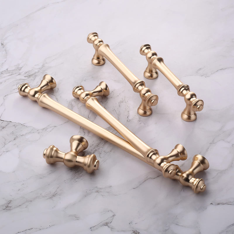 Asidrama 6 Pack 5 Inch(128mm) Brushed Brass Kitchen Cabinet Handles, Gold Cabinet Pulls Kitchen Cabinet Hardware for Cupboard Drawer Pulls 5" Hole Center