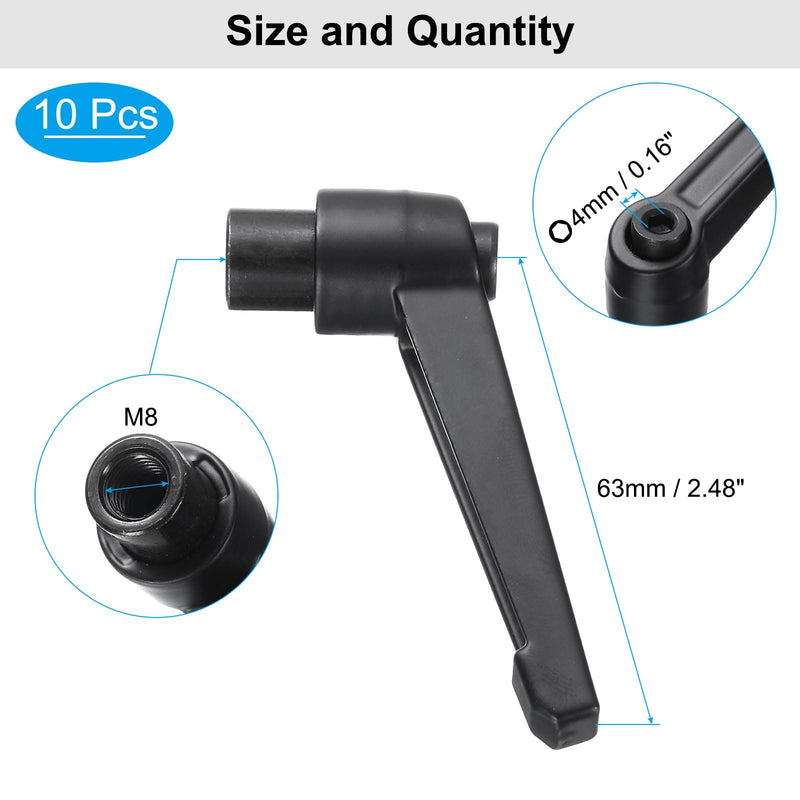 [Australia - AusPower] - uxcell 10pcs Clamping Lever Adjustable Handles M8 Metric Female Thread Level Handle Hand Knobs Quick Release Black for Lathe Machinery 
