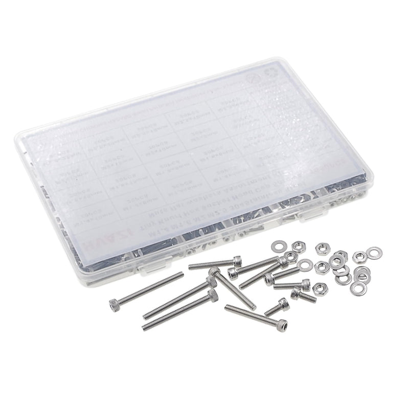 [Australia - AusPower] - Metric 1050PCS M1.4 M1.6 M2 M2.5 304 Stainless Steel Knurl Socket Head Cap Screws Hex Nuts Flat Washers Assortment Kit 