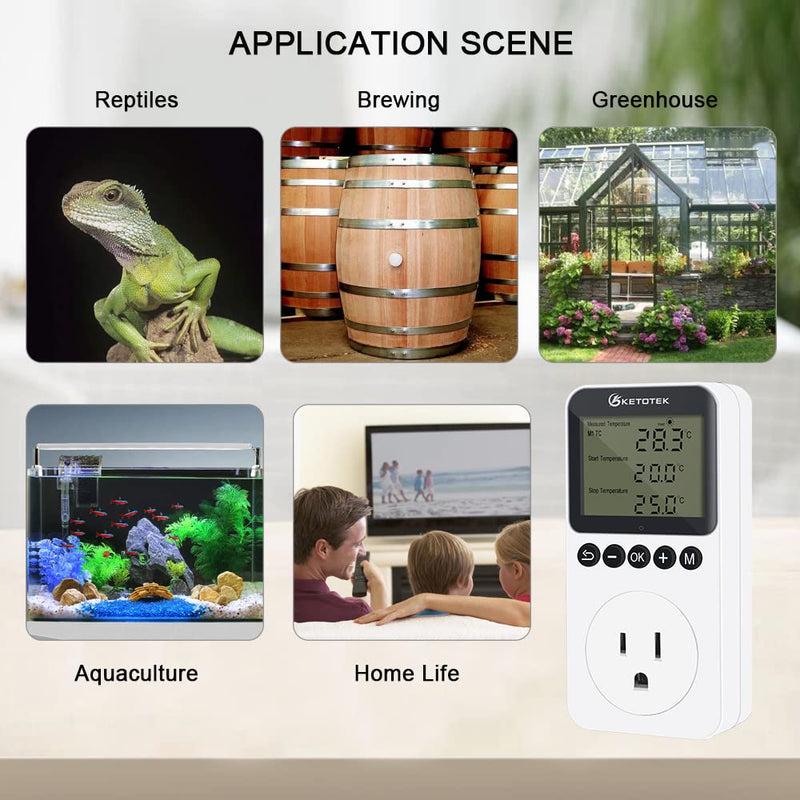 [Australia - AusPower] - Digital Temperature Controller Outlet Day Night Thermostat Plug Socket Heating Cooling Temp Controller with Sensor Timer Regulator for Reptile Greenhouse Brewing Refrigerator 