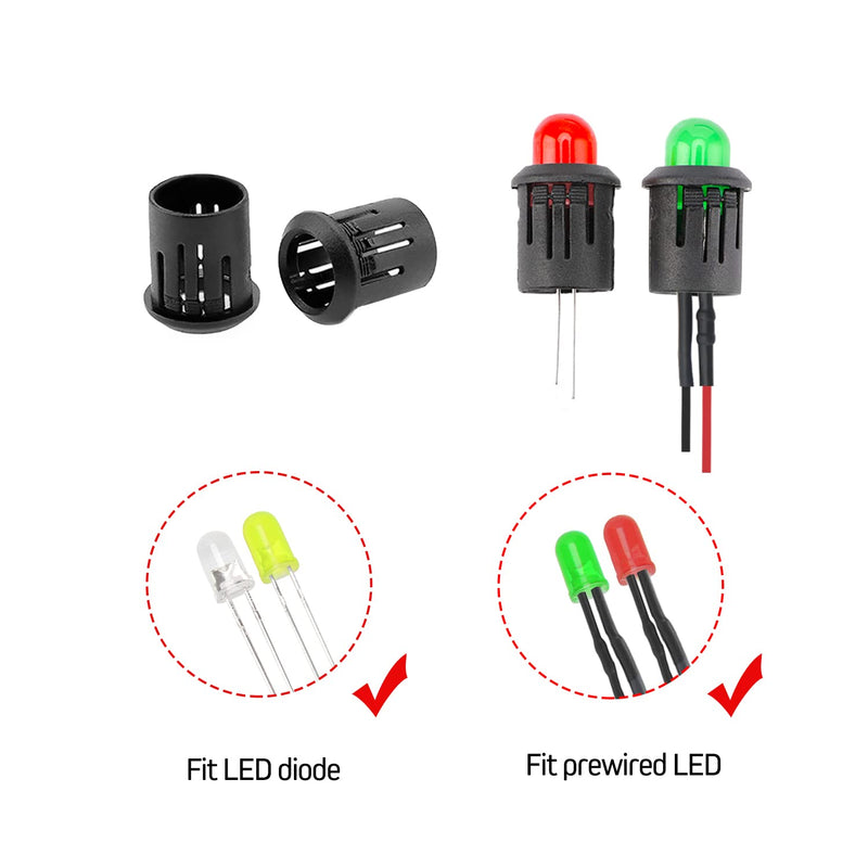 YIXISI Pack of 50 10 mm LED Plastic Clip Holder, Plastic Diode Holder, Plastic Diode Holder Clip, Black 10mm - 50 pieces